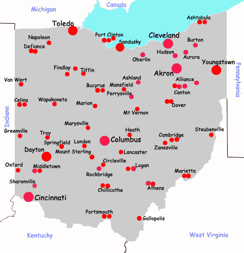 Hotels map Ohio with Columbus, cincinnati